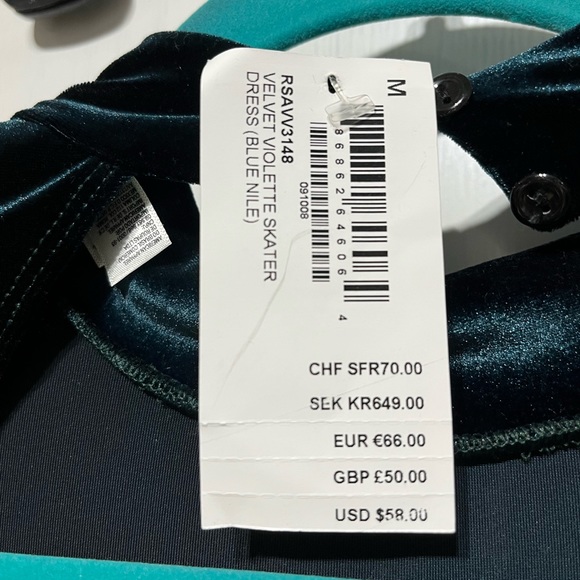 NWT M American Apparel Velvet Violette Skater Dress Green Blue Nile - Picture 4 of 8